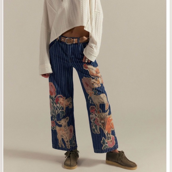 We The Free Farm To Peach Jeans 28 embroidered farm animals sold out barnyard - Picture 2 of 11